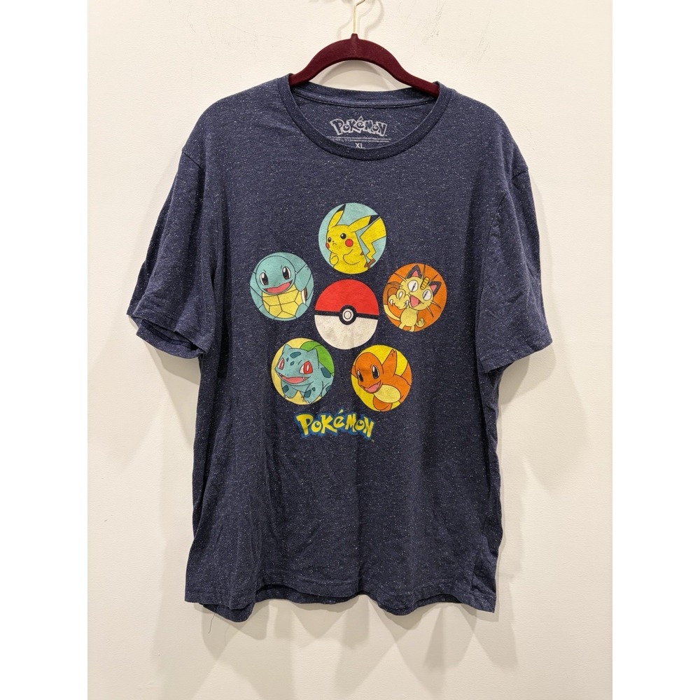 Pokémon 2016 XL Navy Graphic shirt Pikachu Squirtle Charmander Meowth Bulbasaur